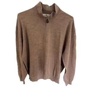 Fairway & Greene Merino Wool Quarter Zip Sweater Size Large Brown